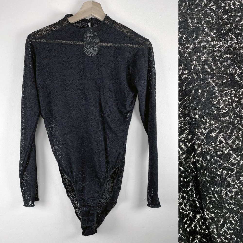Vintage 1990s Black Lace Leotard Bodysuit